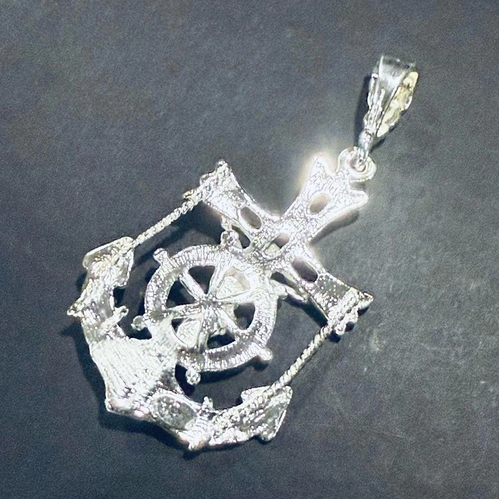 Silver Anchor and Cross Pendant